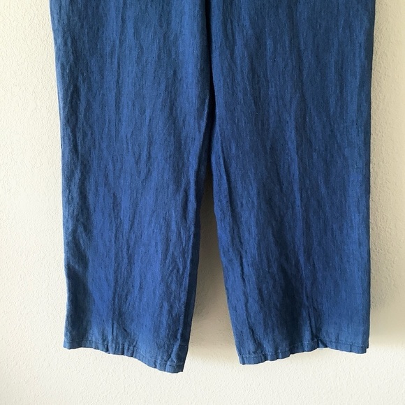 Wide Leg Linen Ankle Pants Pockets Nautical Coastal Lagenlook Casual Blue 12 - Picture 3 of 7
